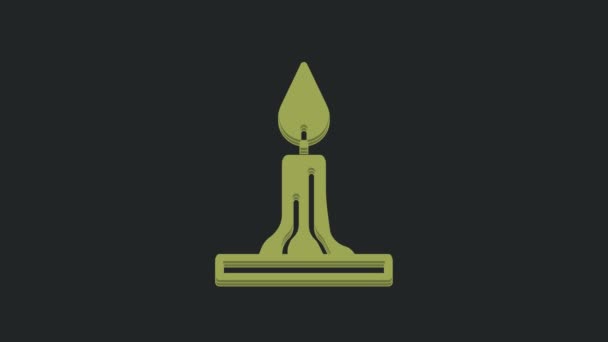 Green Burning Candle Candlestick Icon Isolated Black Background Cylindrical Candle — Stock Video