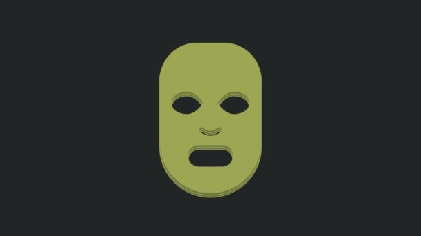 黒の背景に隔離された緑の顔の化粧品マスクアイコン ヘルスケア 4Kビデオモーショングラフィックアニメーション — ストック動画