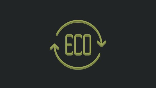 緑の葉黒の背景に隔離されたエコシンボルアイコン バナー ラベル エコグリーンのステッカー 4Kビデオモーショングラフィックアニメーション — ストック動画