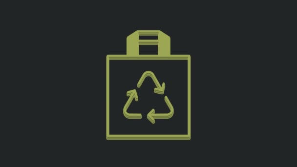 Saco Compras Green Paper Com Ícone Reciclagem Isolado Fundo Preto — Vídeo de Stock