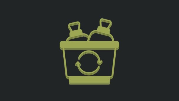 Grüner Papierkorb Mit Recycling Symbol Auf Schwarzem Hintergrund Mülleimer Symbol — Stockvideo