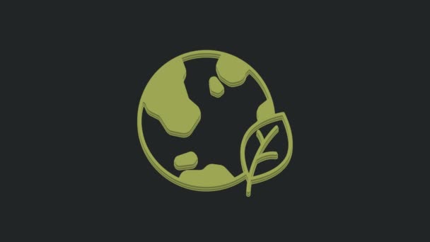 Globo Verde Terra Ícone Folha Isolado Fundo Preto Sinal Mundo — Vídeo de Stock
