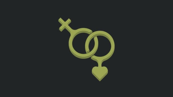 黒の背景に隔離された緑の性別アイコン 男性と女性のシンボル セックスシンボル ハッピーバレンタインデー 4Kビデオモーショングラフィックアニメーション — ストック動画