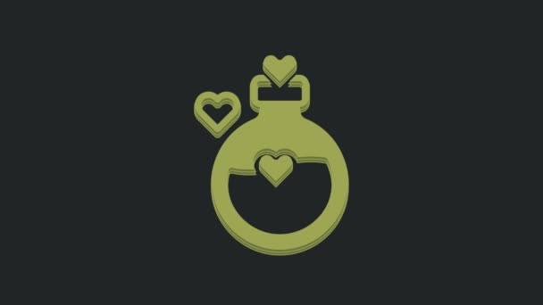 黒の背景に愛のアイコンが隔離されたグリーンボトル ハッピーバレンタインデー 4Kビデオモーショングラフィックアニメーション — ストック動画