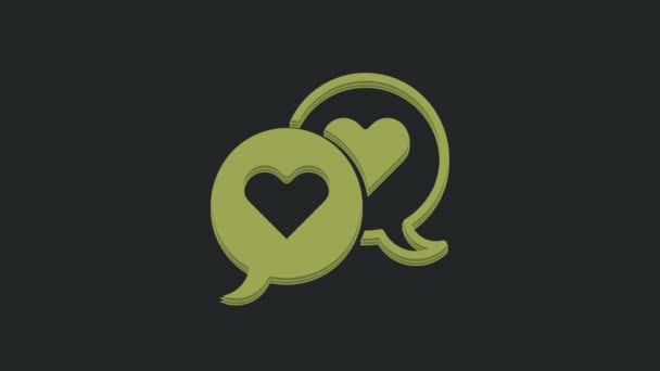 绿色的心在言语的泡沫图标孤立在黑色的背景上 情人节快乐 4K视频运动图形动画 — 图库视频影像