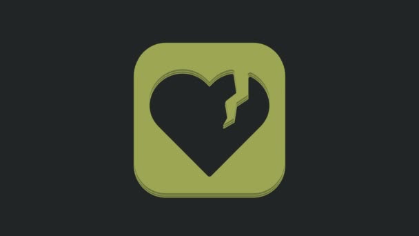 Grönt Krossat Hjärta Eller Skilsmässa Ikon Isolerad Svart Bakgrund Kärlekssymbol — Stockvideo