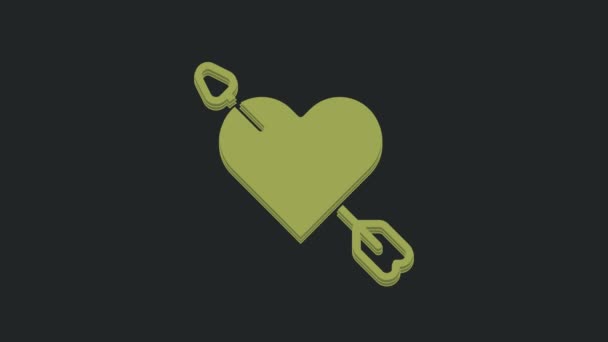 绿色的护肤符号与心脏和箭头图标隔离在黑色的背景 爱的标志 情人节快乐 4K视频运动图形动画 — 图库视频影像