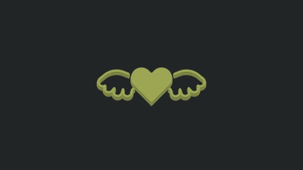 Grünes Herz Mit Flügelsymbol Isoliert Auf Schwarzem Hintergrund Liebessymbol Alles — Stockvideo