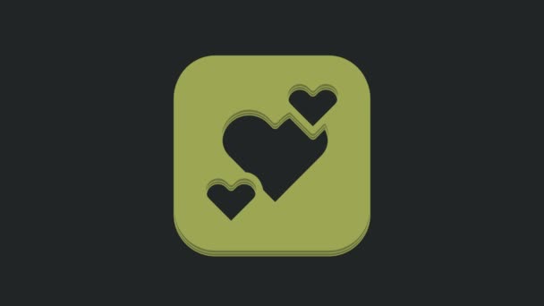 Grön Hjärta Ikon Isolerad Svart Bakgrund Romantisk Symbol Länkad Passion — Stockvideo