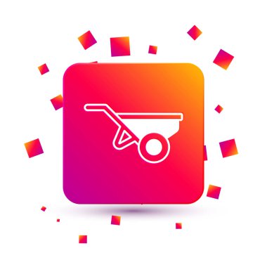 Beyaz arka planda toprak ikonu olan beyaz el arabası. Alet edevat. Tarım arabası tekerlek çiftliği. Kare renk düğmesi. Vektör.