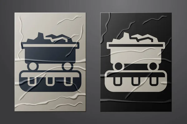 White Coal Train Wagon Icon Isolated Crumpled Paper Background Rail — Stock Vector