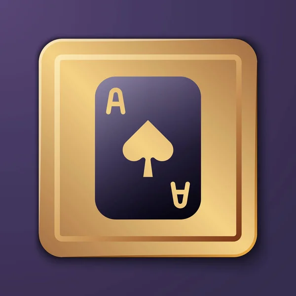 Paars Speelkaarten Pictogram Geïsoleerd Paarse Achtergrond Casino Gokken Gouden Vierkante — Stockvector