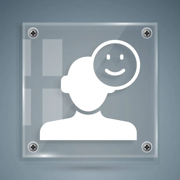 White Good mood icon isolated on grey background. Square glass panels. Vector