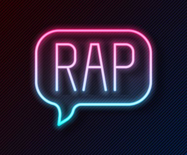 Parlayan neon hattı Rap müzik ikonu siyah arkaplanda izole edildi. Vektör