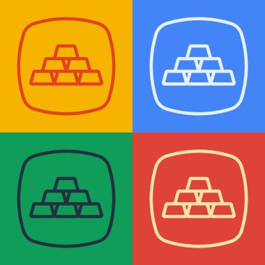 Pop Art Line Altın Çubuk simgesi renk arkaplanında izole edildi. Bankacılık işi konsepti. Vektör