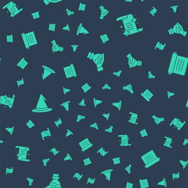 İksir şişesi, Eskiler 'in sihirli kitabı, cadı şapkası ve kusursuz desenli. Vektör