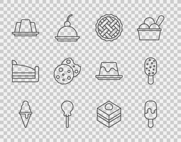 以华夫饼 自制派 棒棒糖 果冻蛋糕 饼干或饼干 布朗尼巧克力和图标制作系列冰淇淋 — 图库矢量图片