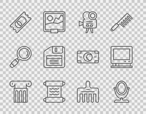 Set Line Columna Antigua Espejo Maquillaje Redondo Cámara Cine Retro — Archivo Imágenes Vectoriales