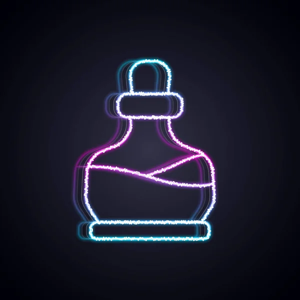 发光的霓虹灯线瓶与药水图标隔离在黑色背景 有魔法药水的瓶万圣节快乐派对B — 图库矢量图片
