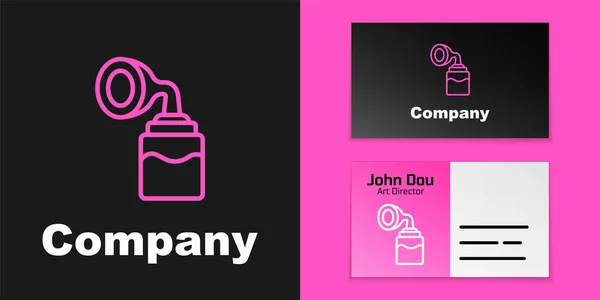 Roze Lijn Borstpomp Pictogram Geïsoleerd Zwarte Achtergrond Logo Ontwerp Template — Stockvector