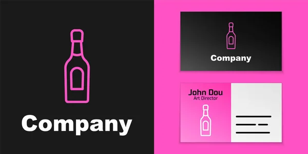 粉红线香槟瓶子图标隔离在黑色背景 标志设计模板元素 — 图库矢量图片