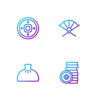 Çin Yuan para birimi, Dumpling ve geleneksel kağıt yelpazesi. Renk simgeleri. Vektör