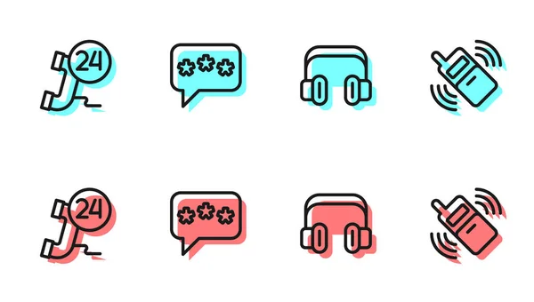 Ρυθμίστε Ακουστικά Γραμμής Τηλέφωνο Ώρες Υποστήριξη Ομιλία Bubble Chat Και — Διανυσματικό Αρχείο