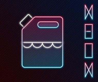 Siyah arka planda izole edilmiş benzin ikonu için parlayan neon hattı kutusu. Dizel gaz ikonu. Renkli taslak konsepti. Vektör