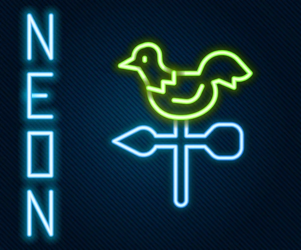 发亮的霓虹灯线烤鸡天气叶片图标孤立在黑色背景 韦瑟考克的标志 温文鸡舍 五彩缤纷的概念 — 图库矢量图片