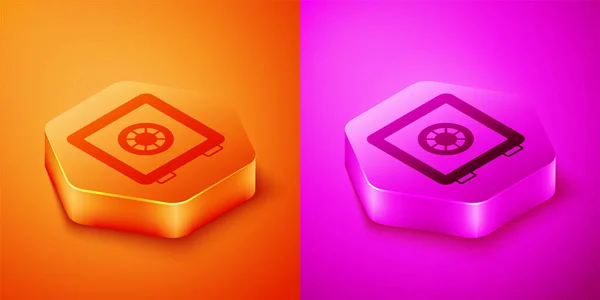 Isometric Safe Icon Isolated Orange Pink Background Door Safe Bank — Stock Vector