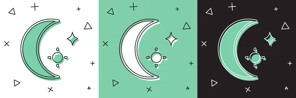 Ensemble Lune Étoiles Icône Isolée Sur Fond Blanc Vert Noir — Image vectorielle