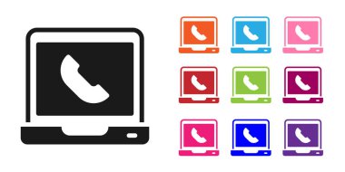 Siyah Telefon, beyaz arkaplanda 24 saat boyunca izole edilmiş destek ikonu. Tüm gün müşteri destek merkezi. Tam zamanlı çağrı servisi. Simgeleri renklendirin. Vektör