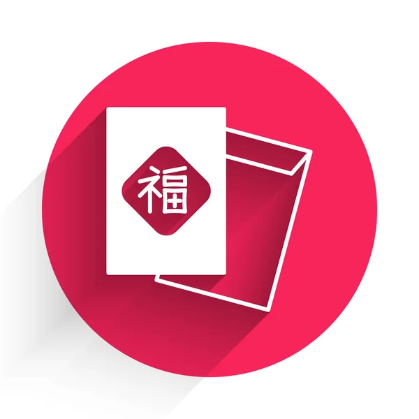 Белый Китайский Новогодний Значок Изолирован Длинным Теневым Фоном Кнопка Красного — стоковый вектор