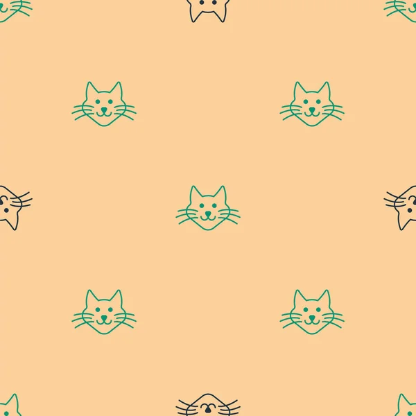 stock vector Green and black Cat icon isolated seamless pattern on beige background.  Vector