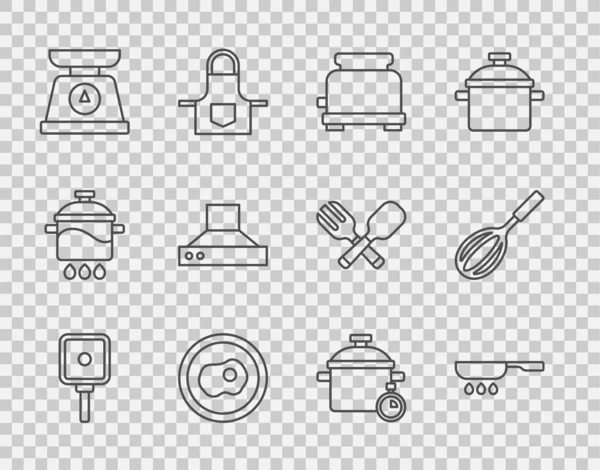 Встановіть Лінію Смаження Сковорідка Тостер Яйця Сквошу Ваги Кухонний Екстрактор — стоковий вектор