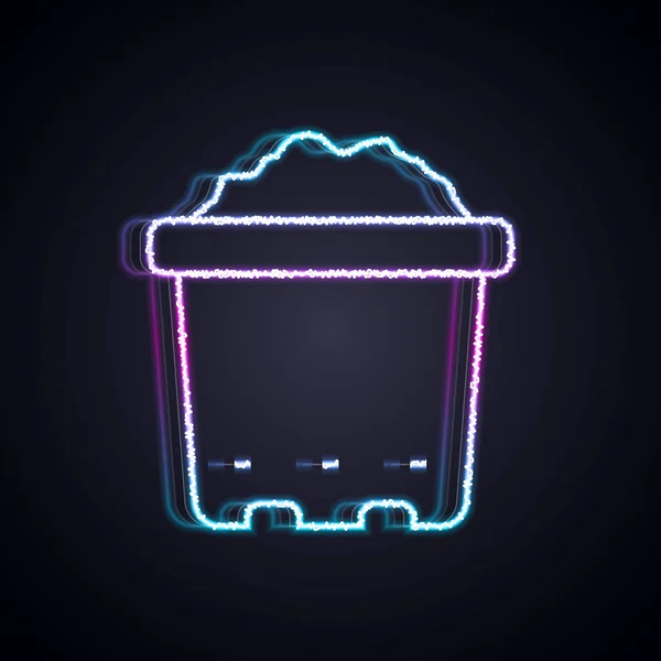 Leuchtender Neon Line Pot Mit Erde Symbol Auf Schwarzem Hintergrund — Stockvektor