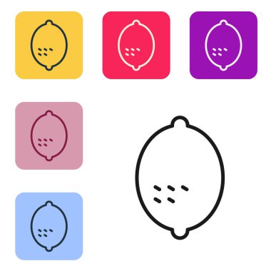 Beyaz arkaplanda siyah çizgi limon simgesi izole edildi. Renkli kare düğmelerle simgeleri ayarla. Vektör