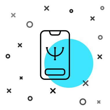 Siyah Hat Çevrimiçi Psikolojik Danışmanlık Mesafesi simgesi beyaz arkaplanda izole edildi. Psikoterapi, psikolojik yardım, online psikiyatrist danışmanlığı. Rastgele dinamik şekiller. Vektör