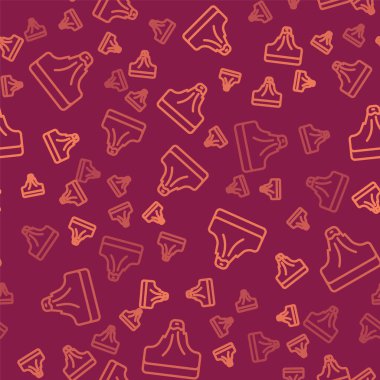 Kahverengi çizgi volkan ikonu kırmızı arkaplanda izole edilmiş pürüzsüz desen. Vektör