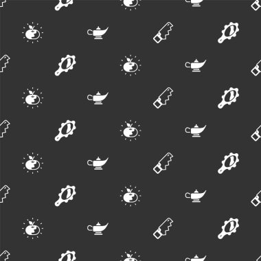 El testeresi, sihirli el aynası, zehirli elma ve lamba Alaaddin 'in kusursuz desenleri. Vektör