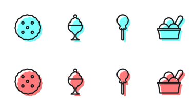 Lollipop, Kurabiye ya da Bisküvi, dondurmayı kasede ve ikonda ayarla. Vektör