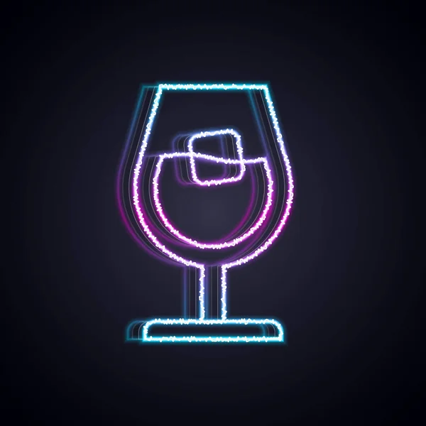 ネオンラインの輝き黒の背景に隔離されたワイングラスアイコン ワイングラスの看板 ベクトル — ストックベクタ