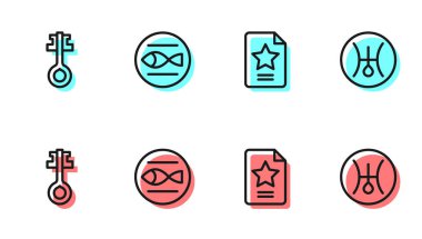 Yıldız takımyıldızı burcu, eski sihirli anahtar, balık burcu ve sembol Uranüs simgesi. Vektör