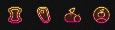 Apple, Leather, Steak eti ve... Parlayan neon ikonu. Vektör