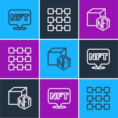 Set line NFT Digital crypto art,  and blockchain technology icon. Vector