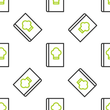 Line Cookbook icon isolated seamless pattern on white background. Cooking book icon. Recipe book. Fork and knife icons. Cutlery symbol.  Vector