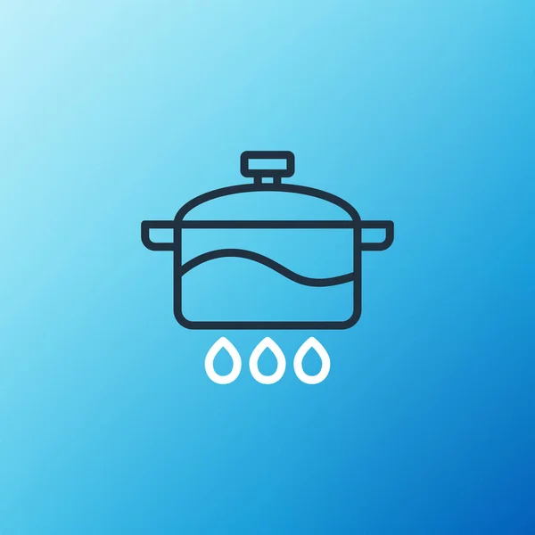 Γραμμή Μαγειρική Κατσαρόλα Εικονίδιο Απομονώνονται Μπλε Φόντο Βράζω Στιφάδο Σύμβολο — Διανυσματικό Αρχείο