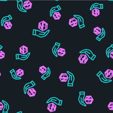 Çizgi NFT Dijital Şifreleme Sanatı simgesi siyah arkaplanda kusursuz desen izole etti. Para iadesi olmayan jeton. Vektör