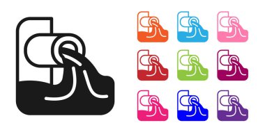 Beyaz arkaplanda siyah atık su simgesi izole edildi. Kanalizasyon borusu. Borudan nehre sıvı akıyor. Simgeleri renklendirin. Vektör.