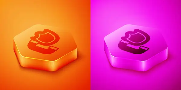 Isometric Telephone Handset Security Shield Icon Isolated Orange Pink Background — Stock Vector